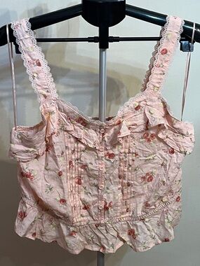 NWT And Now This Pink Floral Ruffled Button-Front Tank
